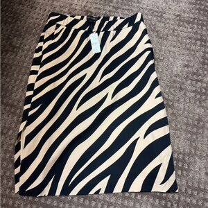 Ann Taylor Black and Cream Zebra Over The Knee Lined Skirt